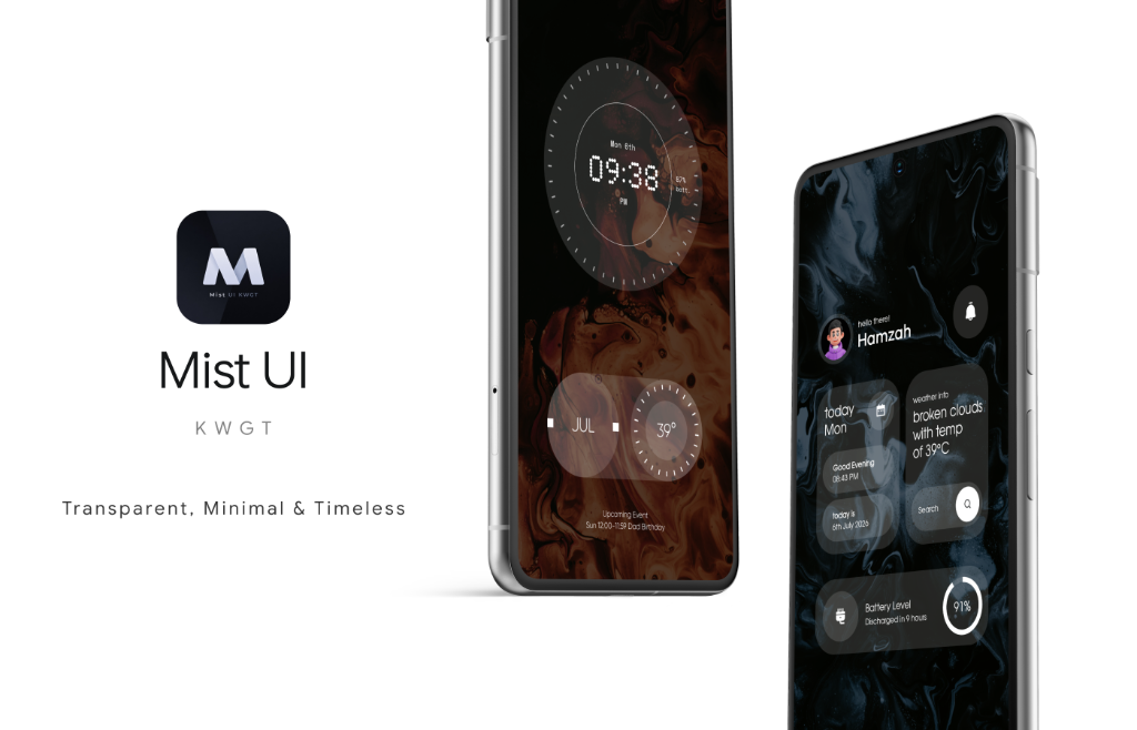 Mist UI KWGT Preview — sleek dark and light minimal widgets